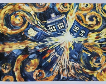 Exploding Tardis (Blue Box Exploding) - Doctor Who hand-painted oil painting, Pandorica Opens, modern abstract, vibrant scene wall art decor