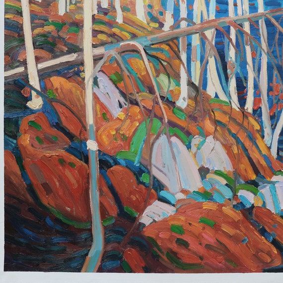北の地で - トム・トムソンの手描き油絵複製、美しいビーチの白樺の森