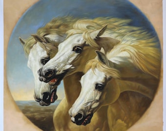 Pharaoh's Horses - John Frederick Herring Sr hand-painted oil painting reproduction, group of three horses, thoroughbred horse portrait art