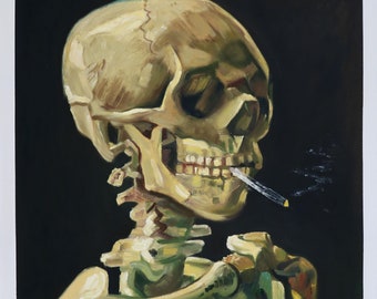 Skull of a Skeleton with Burning Cigarette - Vincent van Gogh hand-painted oil painting replica, basis of anatomical studies, medicine art