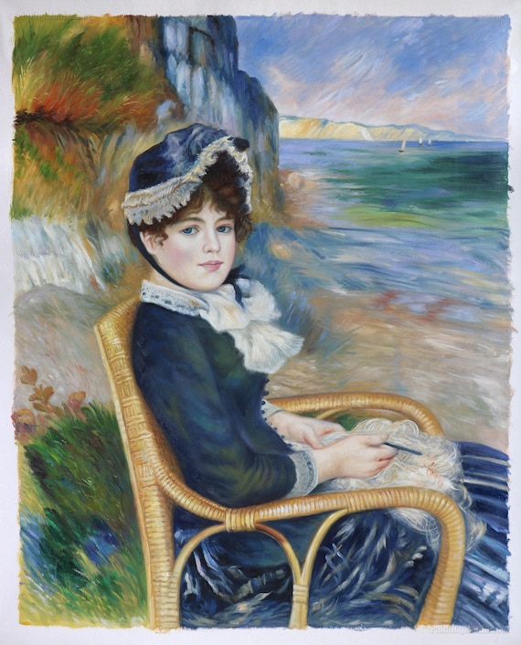 海辺で - ピエール＝オーギュスト・ルノワールの手描き油絵複製