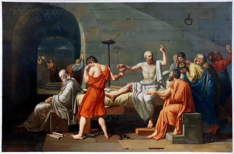 The Death of Socrates Jacques Louis David hand-painted oil painting reproduction,Greek prison scene,Neoclassical art,study room decoration image 1