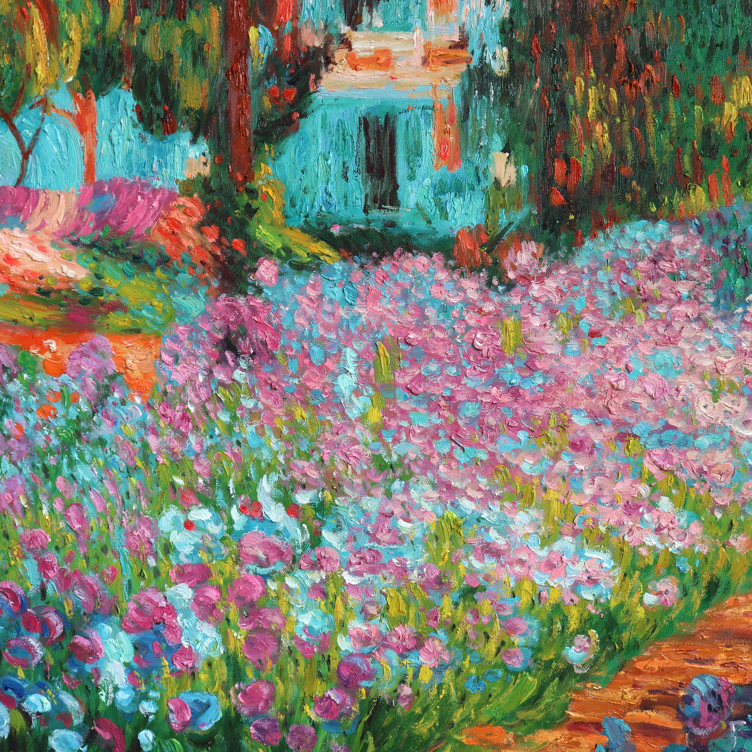 モネの庭のアイリス 1900年 - クロード・モネの手描き油絵複製、花の