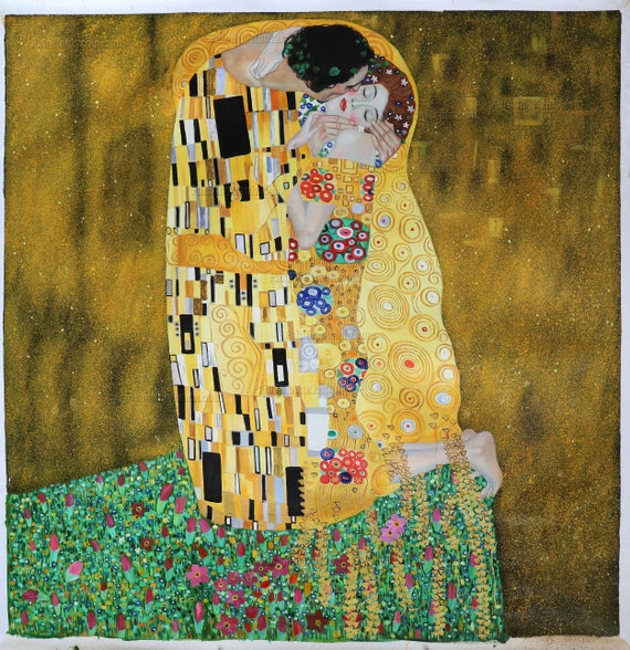 The Kiss Gustav Klimt Hand painted Oil Painting art Nouveau Style