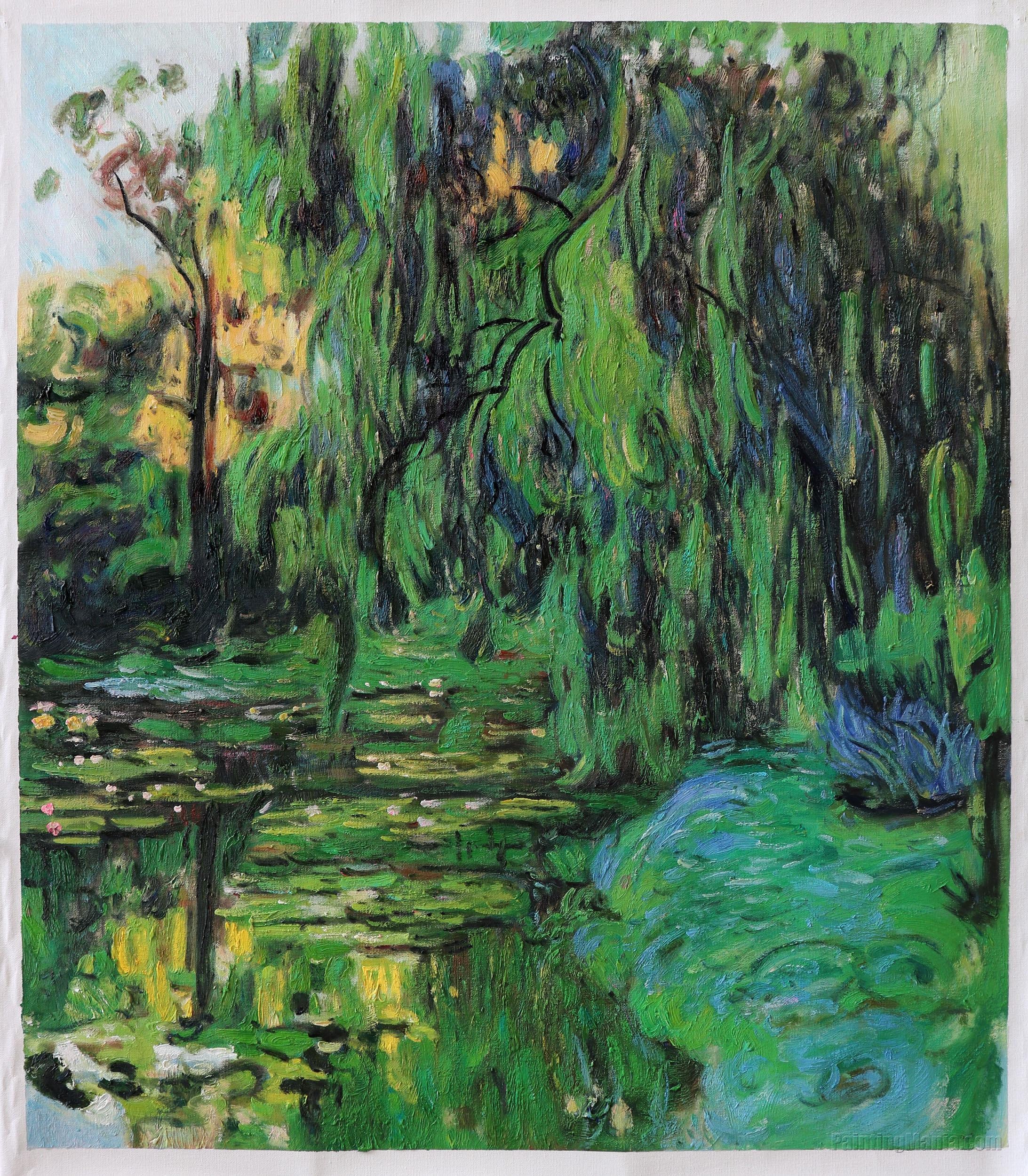 しだれ柳と睡蓮の池 - クロード・モネの手描きの油絵の複製、美しい庭