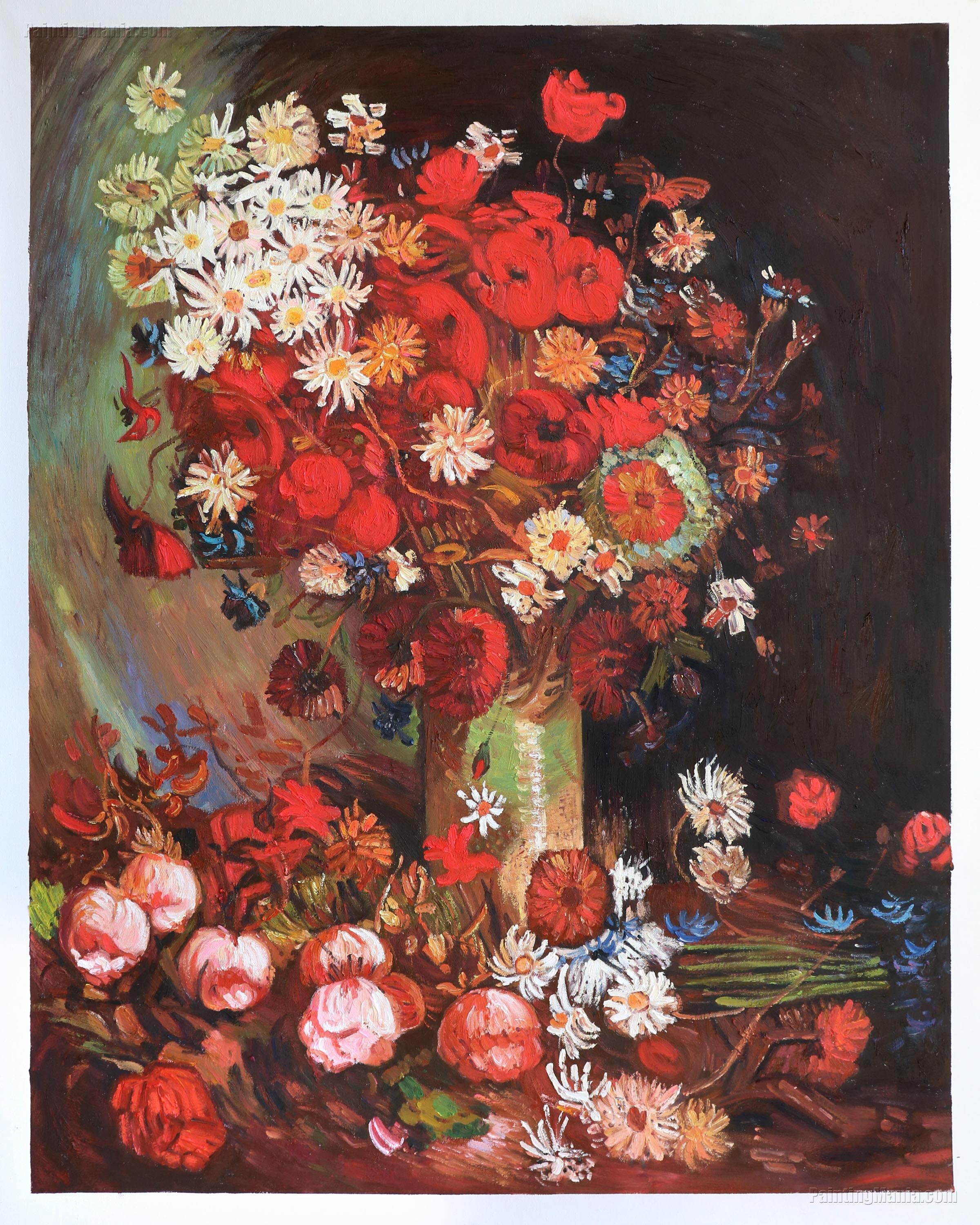 真作】絵画 油彩8号 優雅な花瓶の菊 柔らかな色彩で描かれた静物