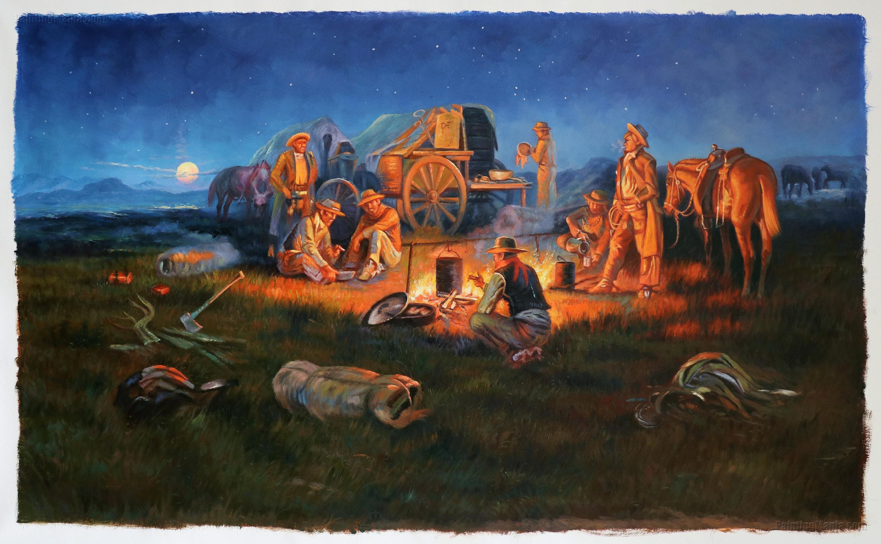 絵画　camp Laugh Kills Lonesome - Charles M. Russell Hand-painted Oil