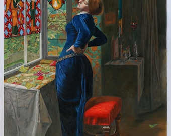 Mariana in the Moated Grange - Sir John Everett Millais hand-painted oil painting replica,medieval woman portrait,isolated female figure art