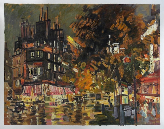 Parigi di notte riproduzione dipinti a mano olio pittura Konstantin Korovin, scena di luce scintillante strada parigina, arredamento camera da letto Parigi di notte riproduzione dipinti a mano olio pittura Konstantin Korovin, scena di luce scintillante strada parigina, arredamento camera da letto