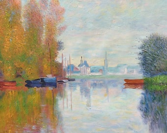 アルジャントゥイユのセーヌ川の秋 - クロード・モネの手描きの油絵の