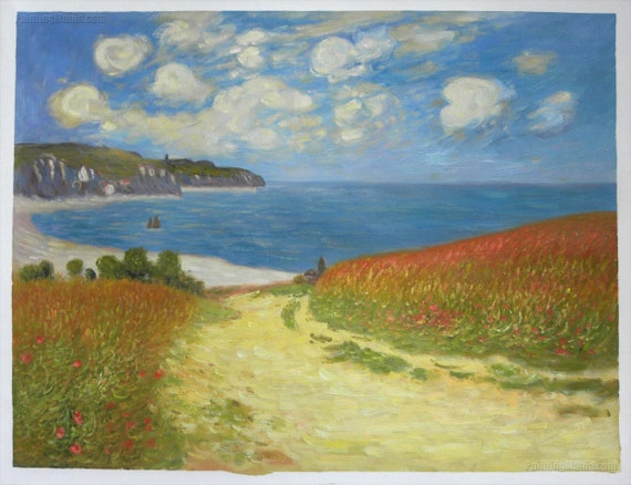 Percorso attraverso il mais a Pourville riproduzione dipinti a mano olio su tela di Claude Monet, brillante giornata estiva sulla spiaggia paesaggio Percorso attraverso il mais a Pourville riproduzione dipinti a mano olio su tela di Claude Monet, brillante giornata estiva sulla spiaggia paesaggio