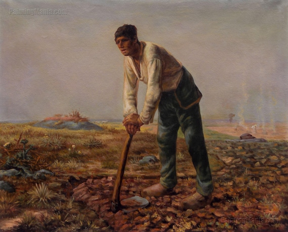 Hombre con una azada - Jean-Francois Millet reproducción de pintura al óleo  pintada a mano, Campesino trabajando en el campo, Decoración de arte de