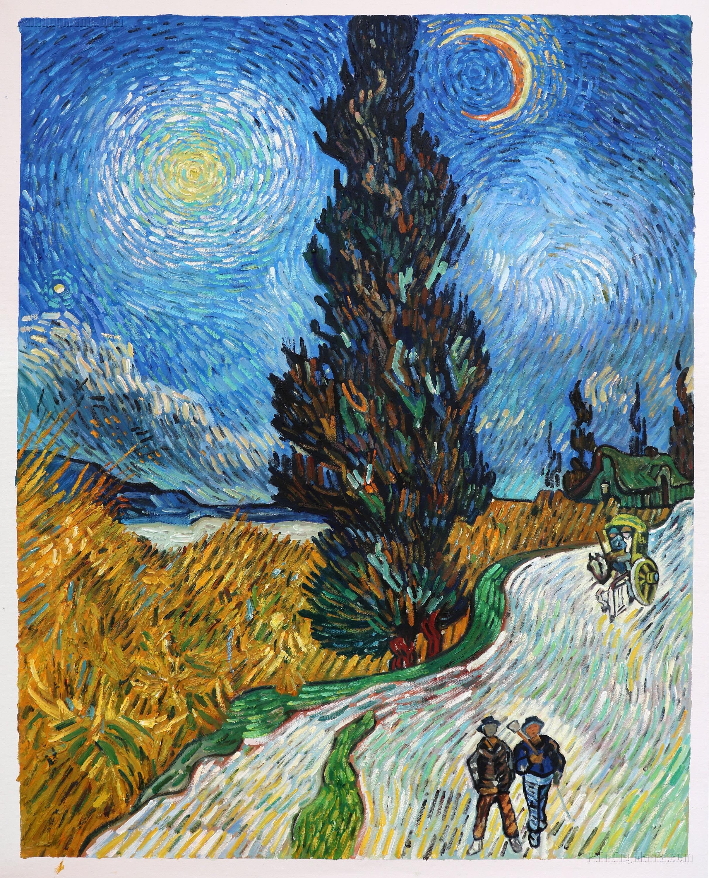 ゴッホ【糸杉と星の見える道】 - 手描き 絵画（油絵複製画）販売