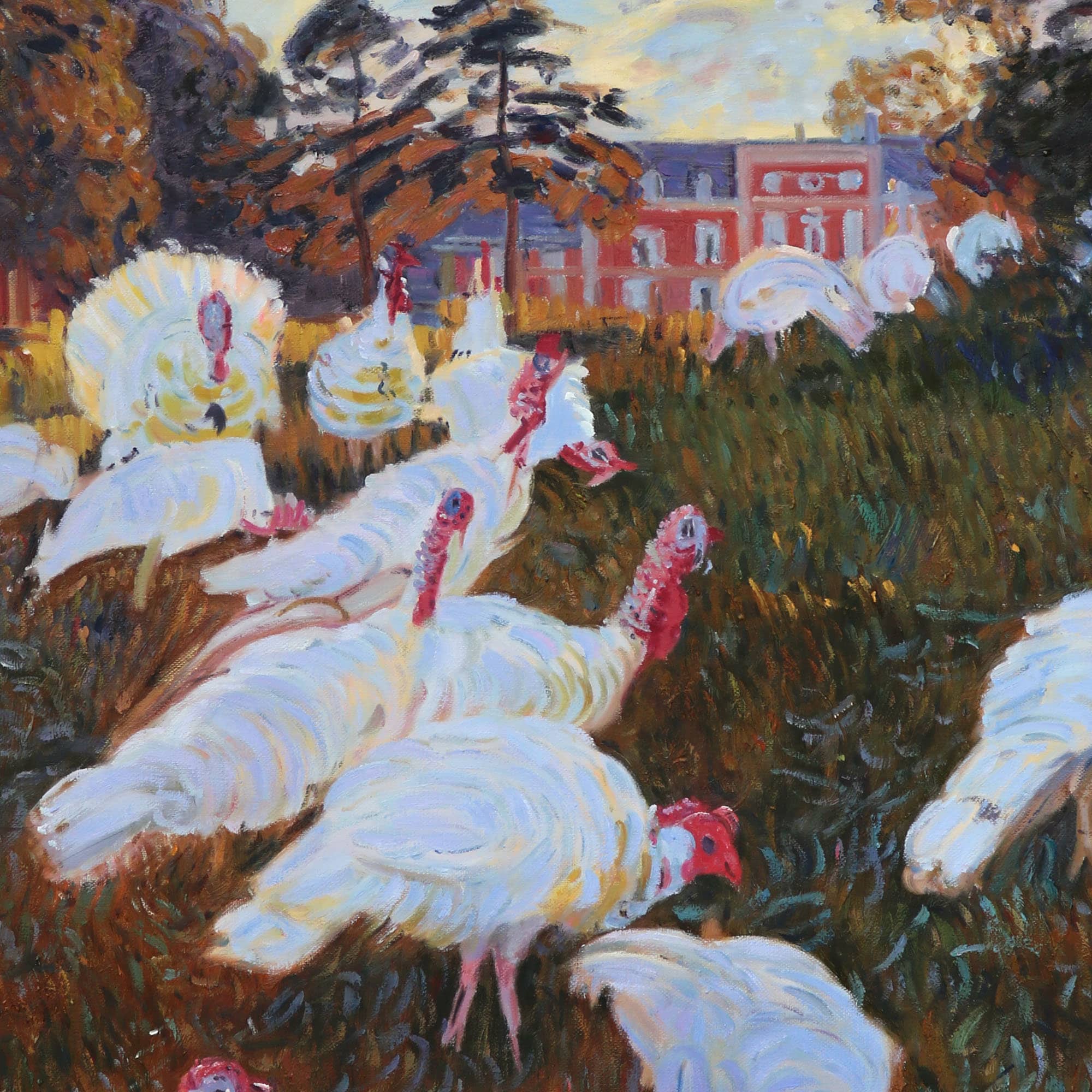 白い七面鳥 - クロード・モネの手描きの油絵のレプリカ、穏やかで緑