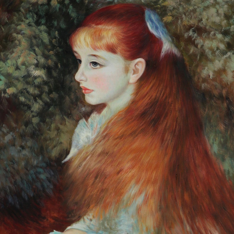 Irene Cahen d'Anvers Pierre-Auguste Renoir hand-painted oil painting, Little Girl with the Blue Ribbon, golden brown and fluffy hair art image 3