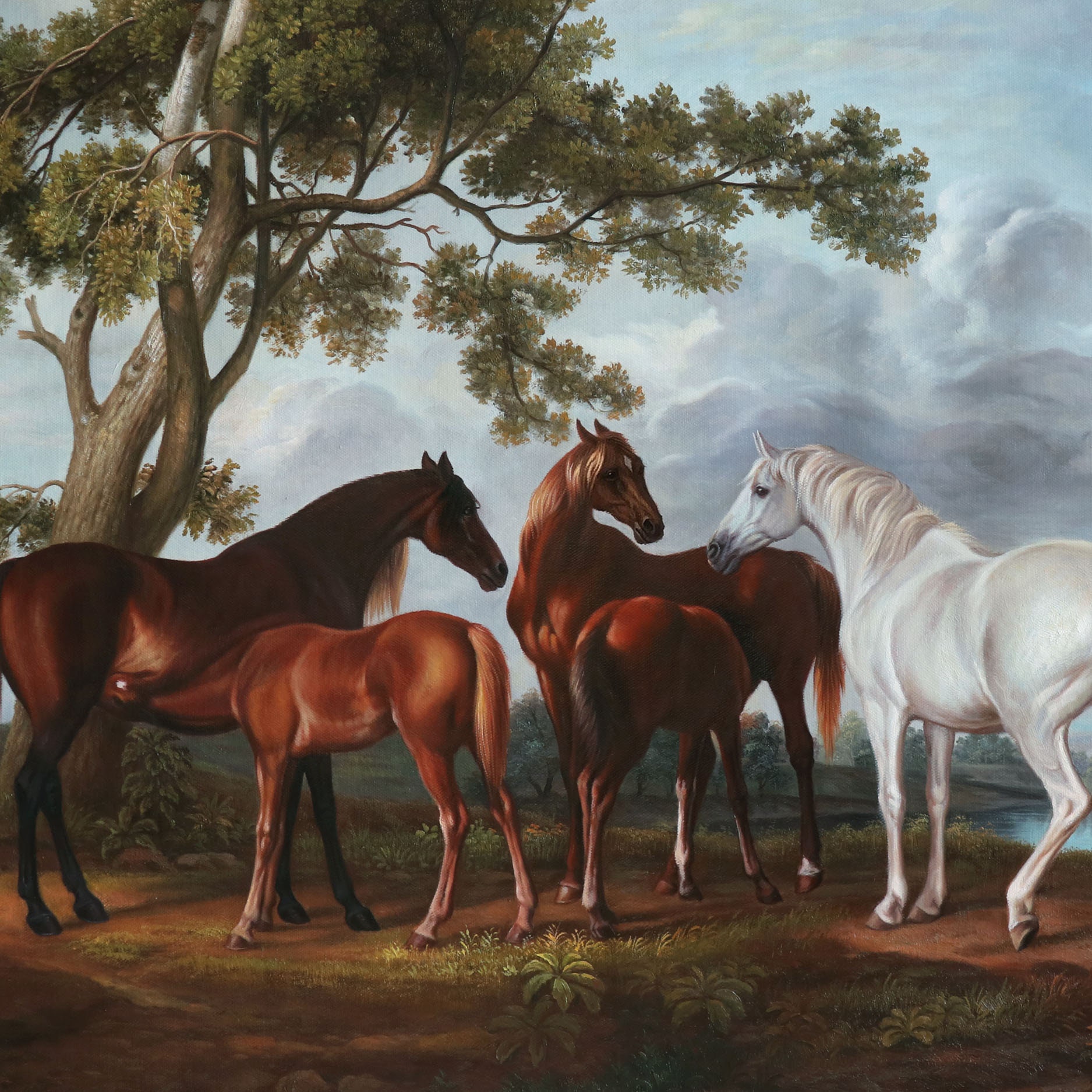 川の風景の中の牝馬と子馬 - ジョージ・スタッブスの手描き油絵