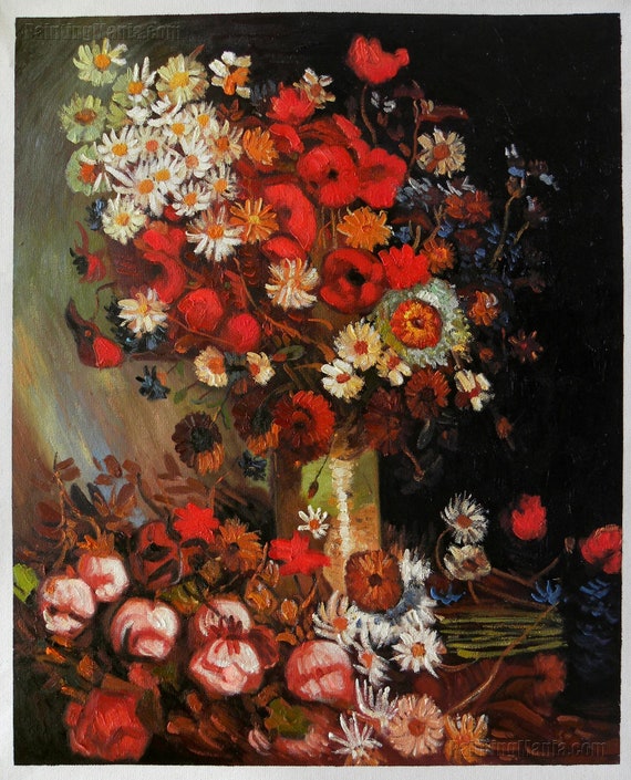 Vaso fiori in ceramica dipinto a mano decoro Paesaggio Papaveri