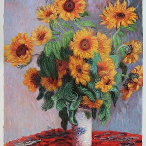 Bouquet of Sunflowers - Claude Monet hand-painted oil painting replica, Six floral still lifes, vase of yellow flowers, traditional subject