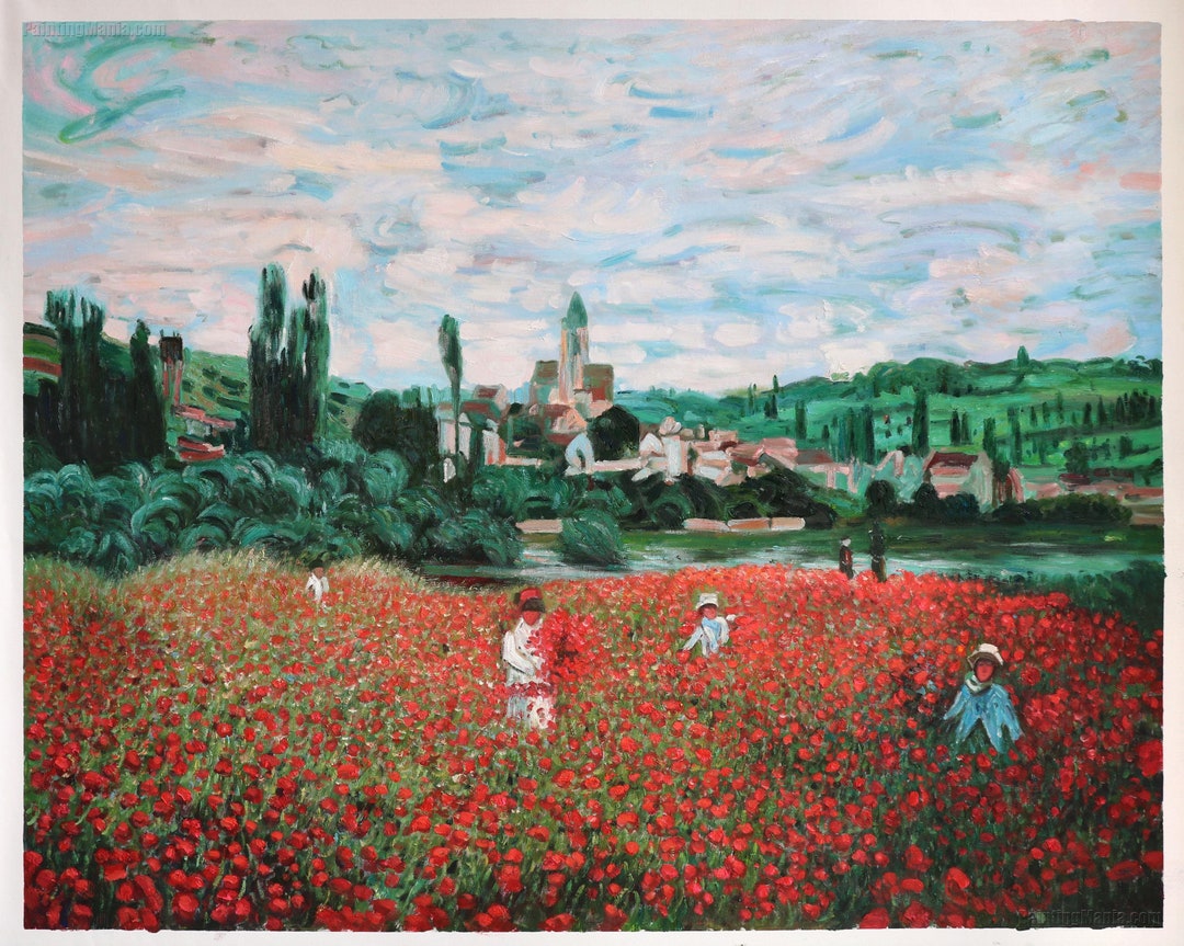 Poppy Field Near Vetheuil - Claude Monet Hand-painted Oil Painting