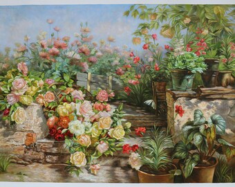 Rustic Garden in Blossom - Olga Wisinger-Florian hand-painted oil painting reproduction,beautiful flower garden (30 x 45.8 inches,In Stock)