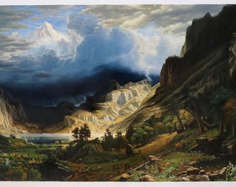A Storm in the Rocky Mountains, Mt. Rosalie - Albert Bierstadt hand-painted oil painting reproduction, Colorado landscape, Yosemite wall art