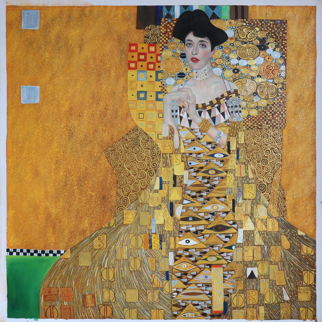 グスタフクリムト作画　絵画　バウアーの肖像　良質キャンバス　豪華　金箔額絵 アデーレ・ブロッホ＝バウアーの肖像 I - グスタフ・クリムトの手描き