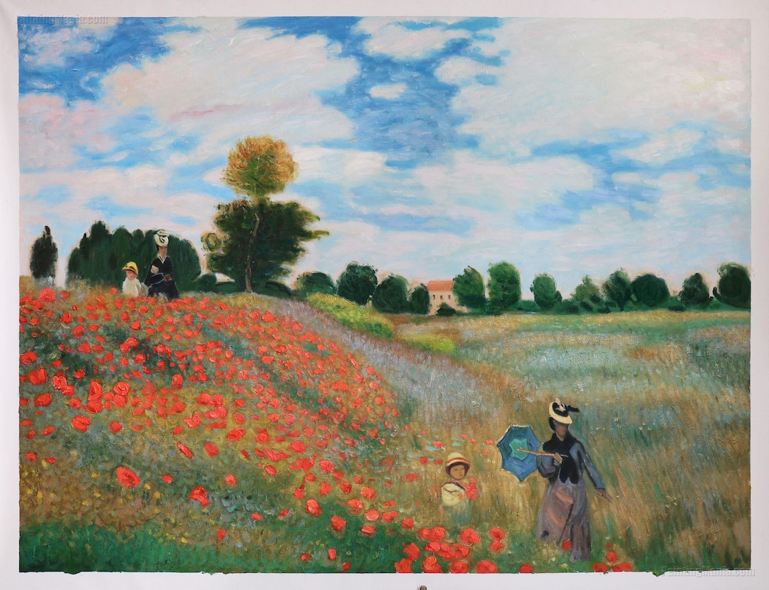 ポピー畑、アルジャントゥイユ - クロード・モネの手描き油絵複製