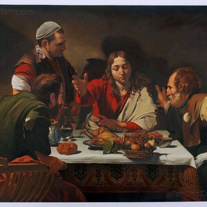 Supper at Emmaus (Cena in Emmaus) - Michelangelo Merisi da Caravaggio hand-painted oil painting reproduction,Christ with His Disciples Scene