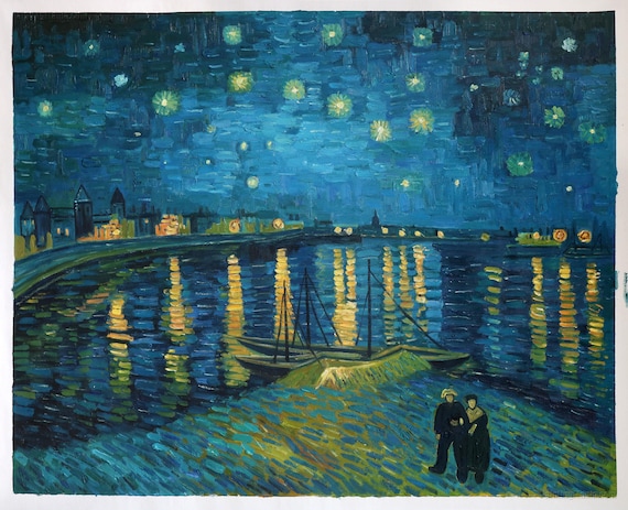 レビュー高評価商品 ゴッホ 手書き油絵 アウトレット ローヌ川の星月夜 額付き 絵画 絵画