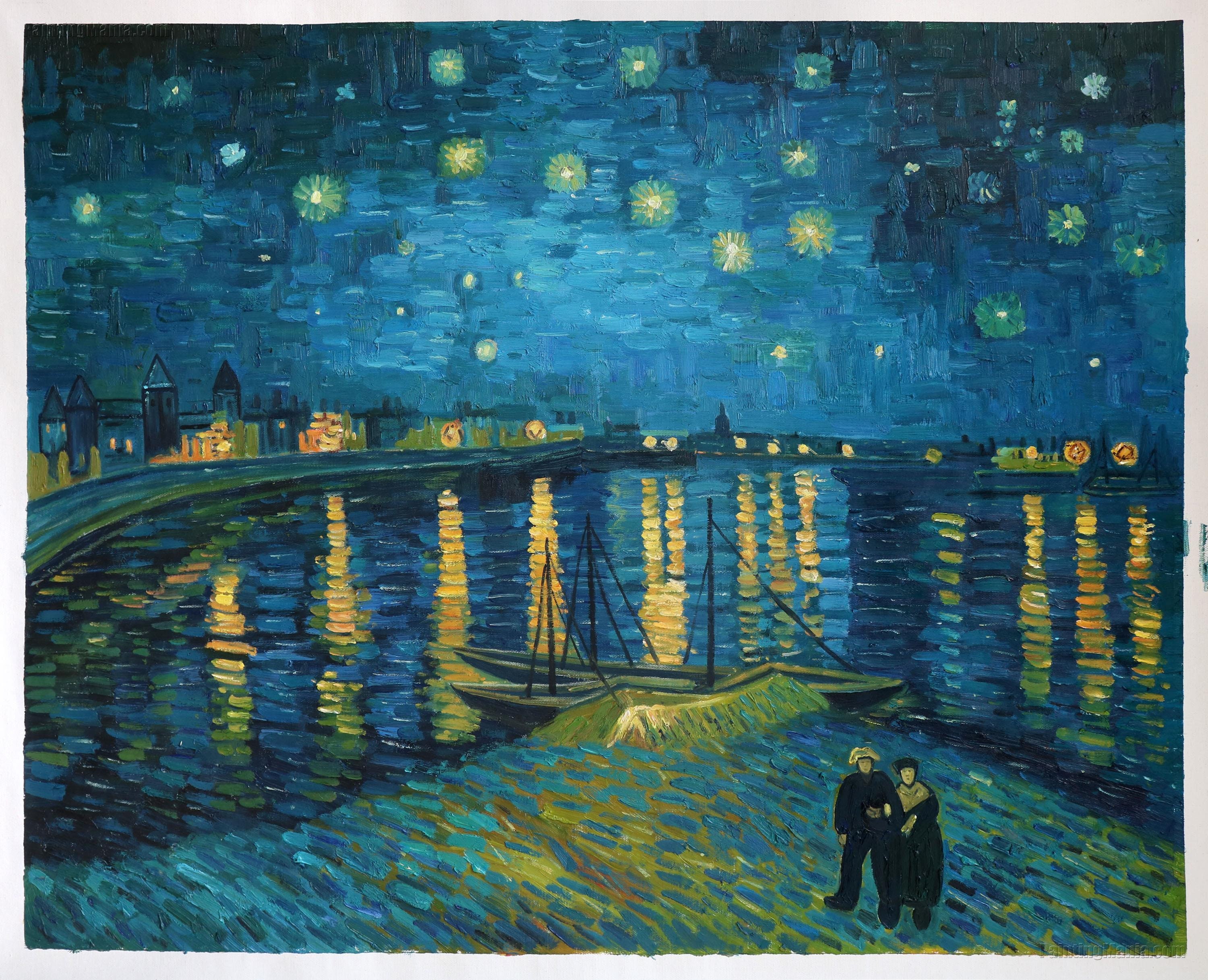 ローヌ川の星月夜 - フィンセント・ファン・ゴッホの手描きの ローヌ川の星月夜 - フィンセント・ファン・ゴッホの手描きの