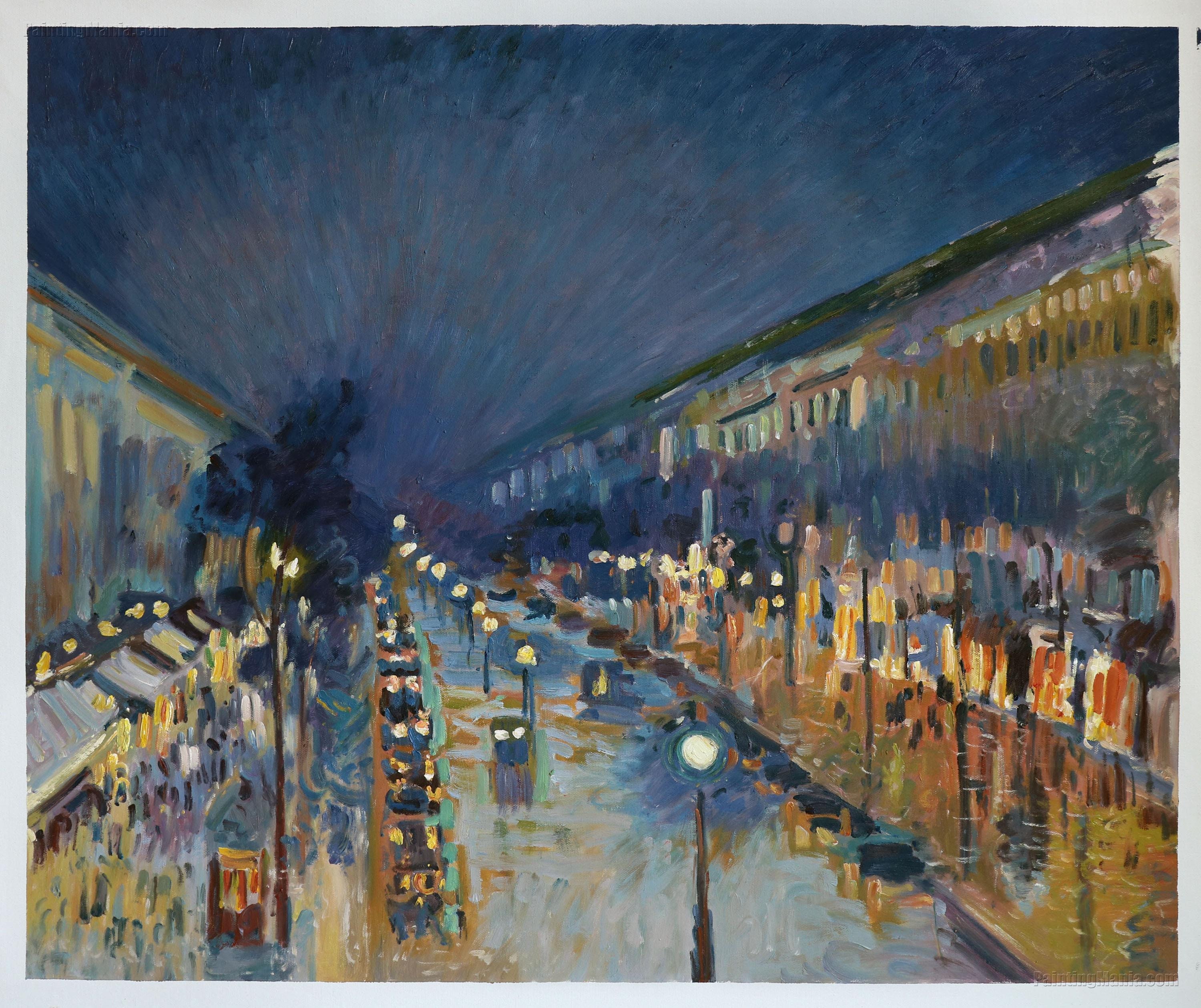 Boulevard Montmartre Night Effect Camille Pissarro Hand painted Oil Painting Reproduction paris Wet Street Night Landscape town Scene Art Etsy UK