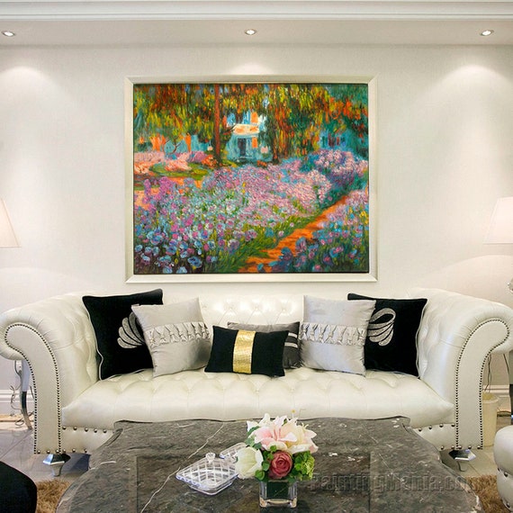 Iridi nel 1900 di giardino di Monet riproduzione dipinti a mano olio su tela di Claude Monet, opulenza lussureggiante di fiori, opera di grande Iridi nel 1900 di giardino di Monet riproduzione dipinti a mano olio su tela di Claude Monet, opulenza lussureggiante di fiori, opera di grande