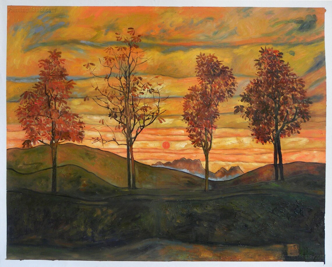 Four Trees Egon Schiele hand-painted oil painting | Etsy
