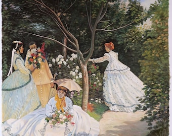 庭の女性 - クロード・モネ手描き油絵複製、庭の恋人、カップル、美人