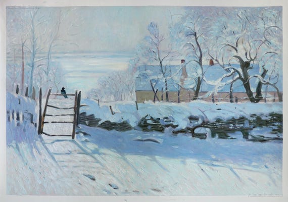 カササギ - クロード・モネの手描き油絵複製画、絶妙な雪景色、陽光に