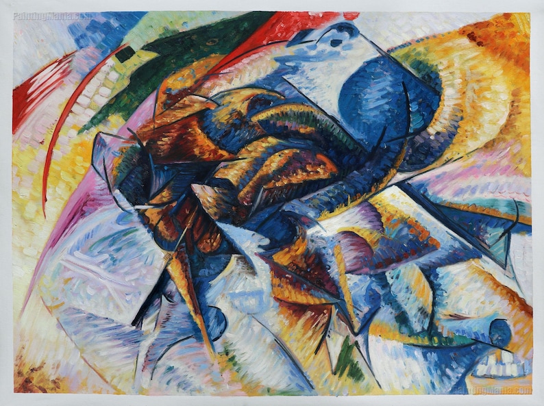 Dynamism of a Cyclist Umberto Boccioni hand-painted oil painting reproduction, Dynamic Sensation of Movement, Modern Wall Decor Art Canvas image 1