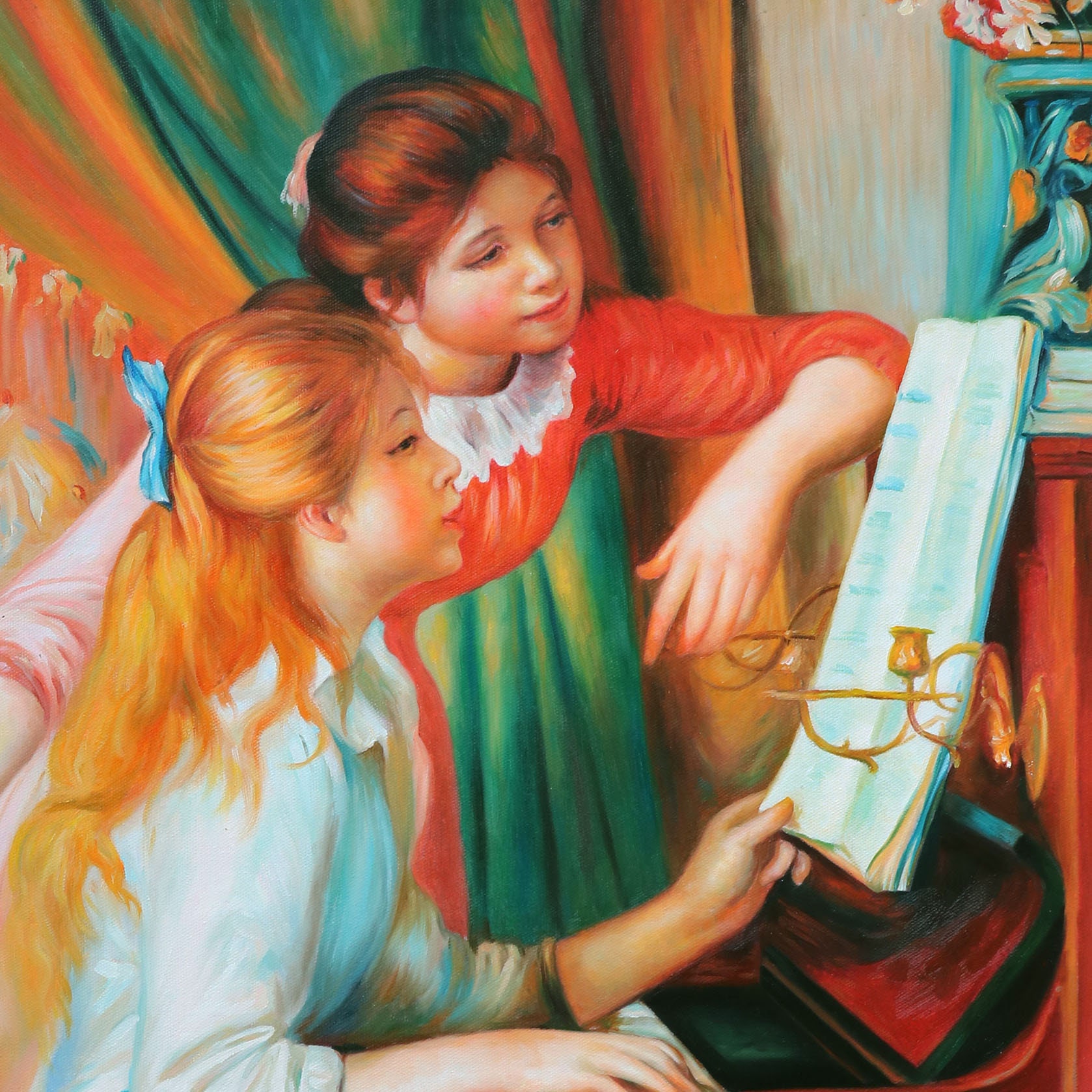 Jeunes Filles Au Piano girls at the Piano Pierre-auguste Renoir High  Quality Oil Painting Reproduction, Music Room Wall Decorations Art 