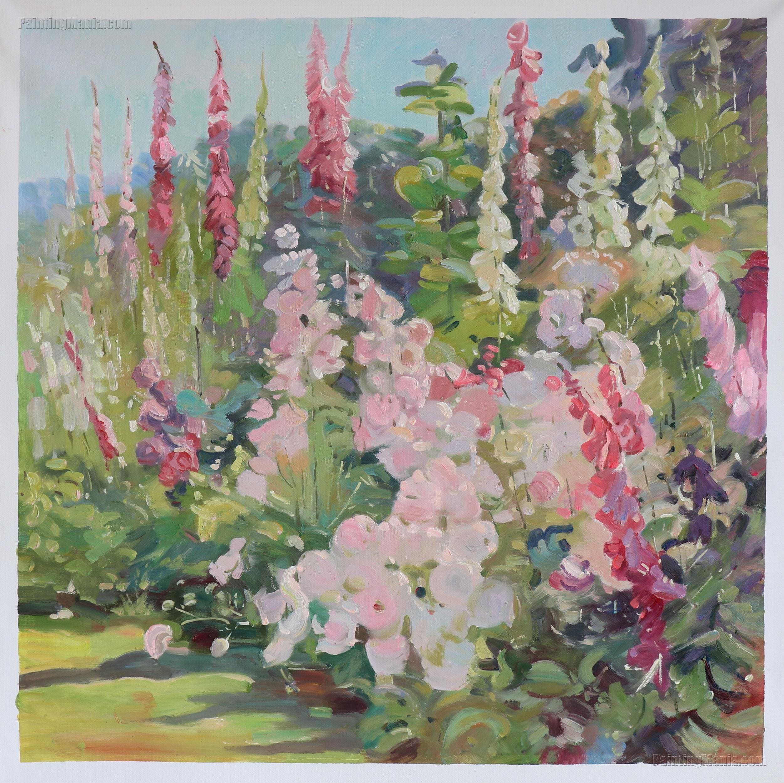 Hollyhocks - Abbott Fuller Graves Hand-painted Oil Painting