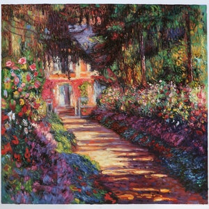 Pathway in Monet&#39;s Garden at Giverny - Claude Monet hand-painted oil painting reproduction,blossom flower garden,living room large wall art