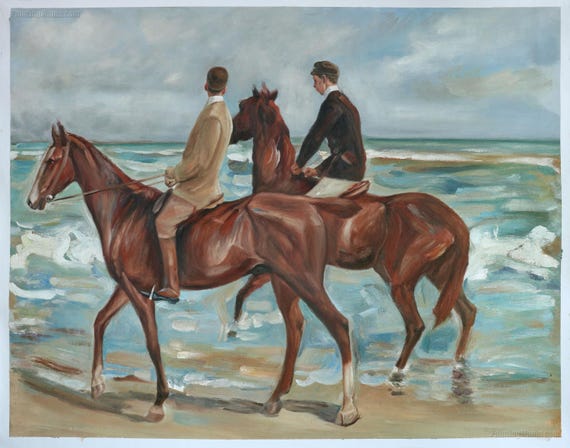 浜辺の二人の騎手 - マックス・リーバーマンの手描き油絵複製