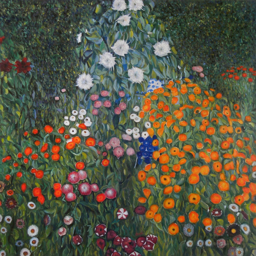 農場の庭（花の庭） - グスタフ・クリムトの手描きの油絵の複製