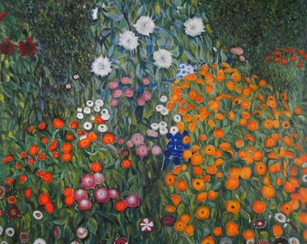 農場の庭（花の庭） - グスタフ・クリムトの手描きの油絵の複製