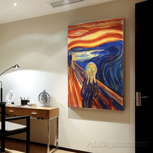 The Scream 1893 Edvard Munch hand-painted oil painting reproduction, Frieze of Life, Blood Red Sky, Kristiania Fjord,tumultuous orange sky image 2