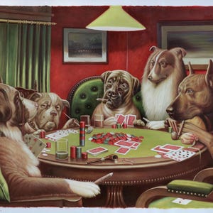 A Bold Bluff - Cassius Marcellus Coolidge hand-painted oil painting replica, Game room wall art, 5 dogs playing poker, entertainment decor