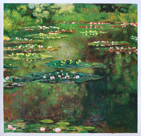睡蓮 1904年 - クロード・モネの手描き油絵複製、庭の池の花の風景 