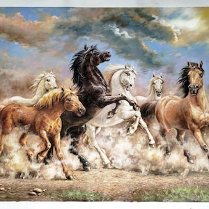 Eight Horses Galloping Across the Vast Plain Hand-painted Oil Painting ...