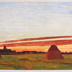 Haystacks at Chailly at Sunrise - Claude Monet hand-painted oil painting reproduction, Morning Beautiful Vibrant Sunrise Shot on the Plains
