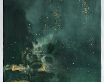 青い睡蓮 - クロード・モネの手描きの油絵のレプリカ、夜に浮かぶ花の