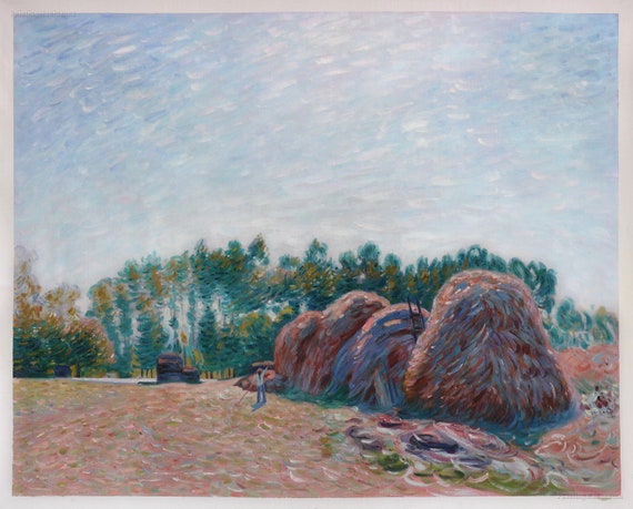 シスレー、ALFRED SISLEY Haystacks at Moret - Morning Light - Alfred Sisley Hand-painted