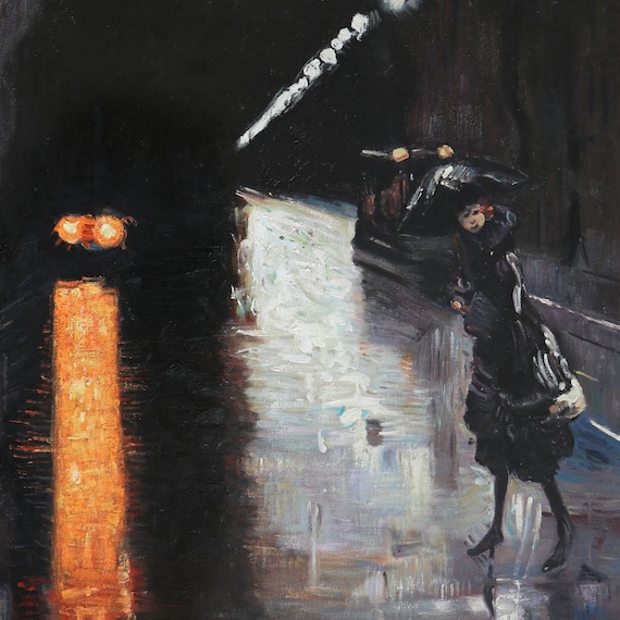 夜の街の風景、ベルリン - レッサー・ウリーによる手描きの油絵複製